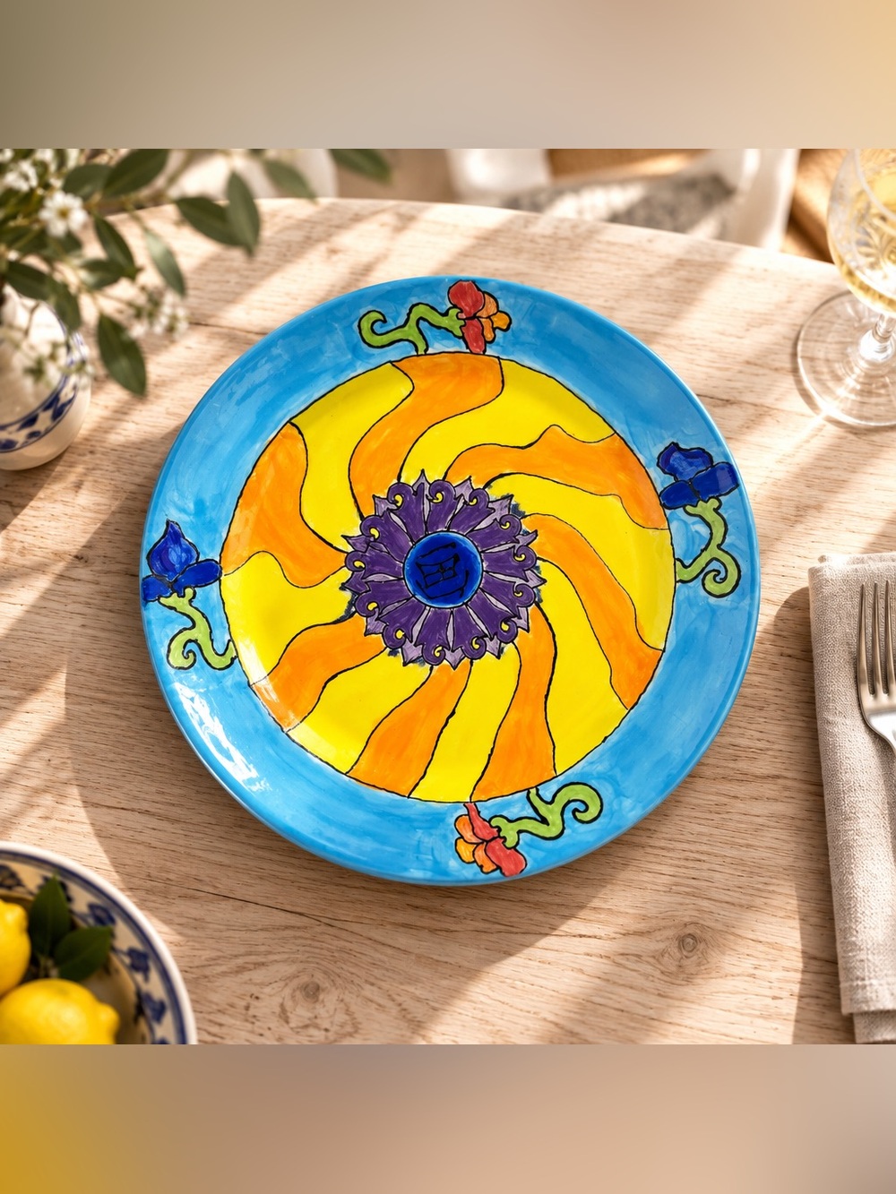 Vintage Hand Painted Floral Art Collector Plate Signed Erin Mitchell 1997